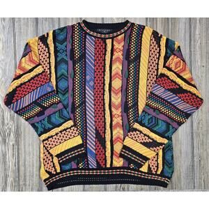 Vintage Protege Coogi Style 3D Knit Sweater Biggie Cosby Hip Hop Mens Sz XL